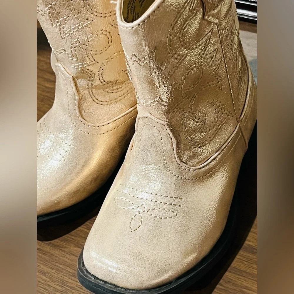 Wonder Nation Toddler Girl Western Cowboy Boots Rose Golden Size 10